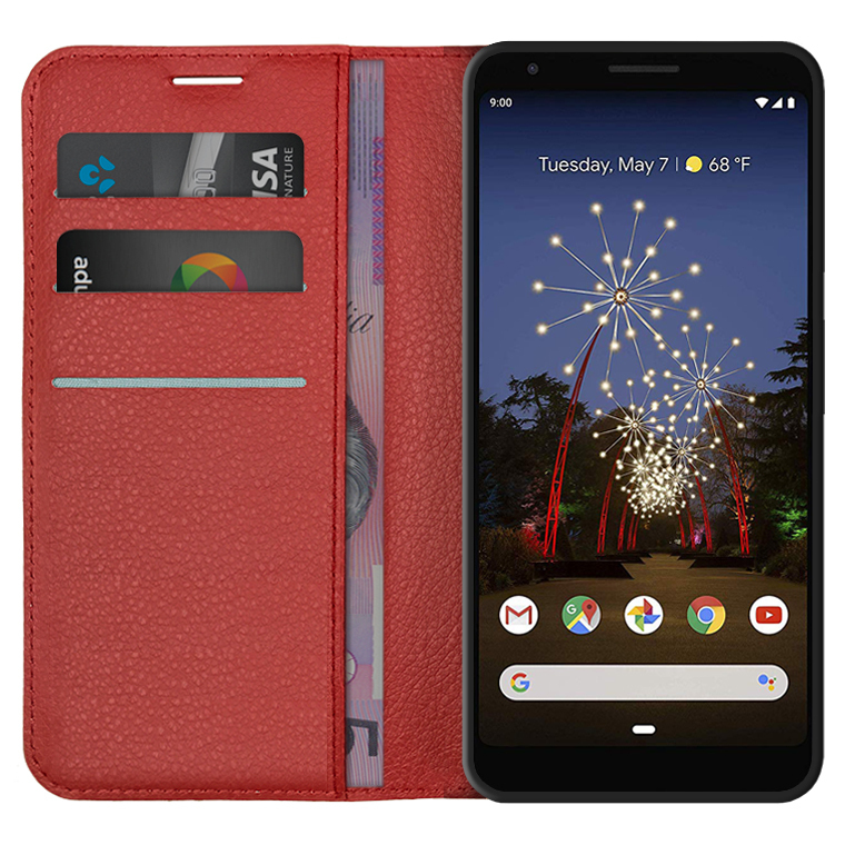 Leather Wallet Case for Google Pixel 3a XL Red